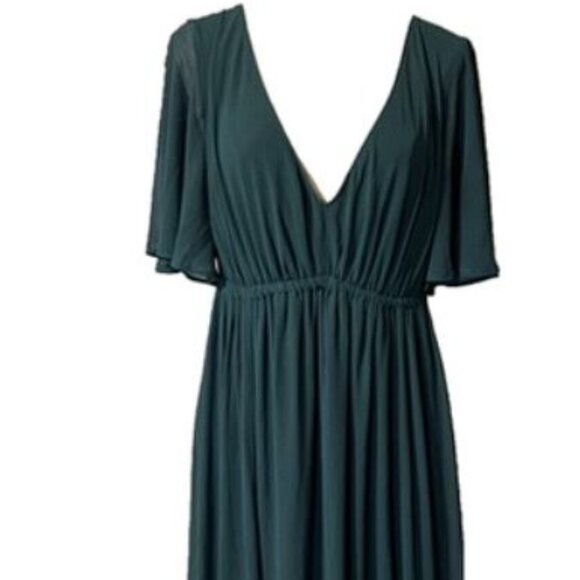 Show Me Your MuMu Dress Green Evergreen 1X Short Sleeve Maxi Wedding Formal NWT - Picture 2 of 4